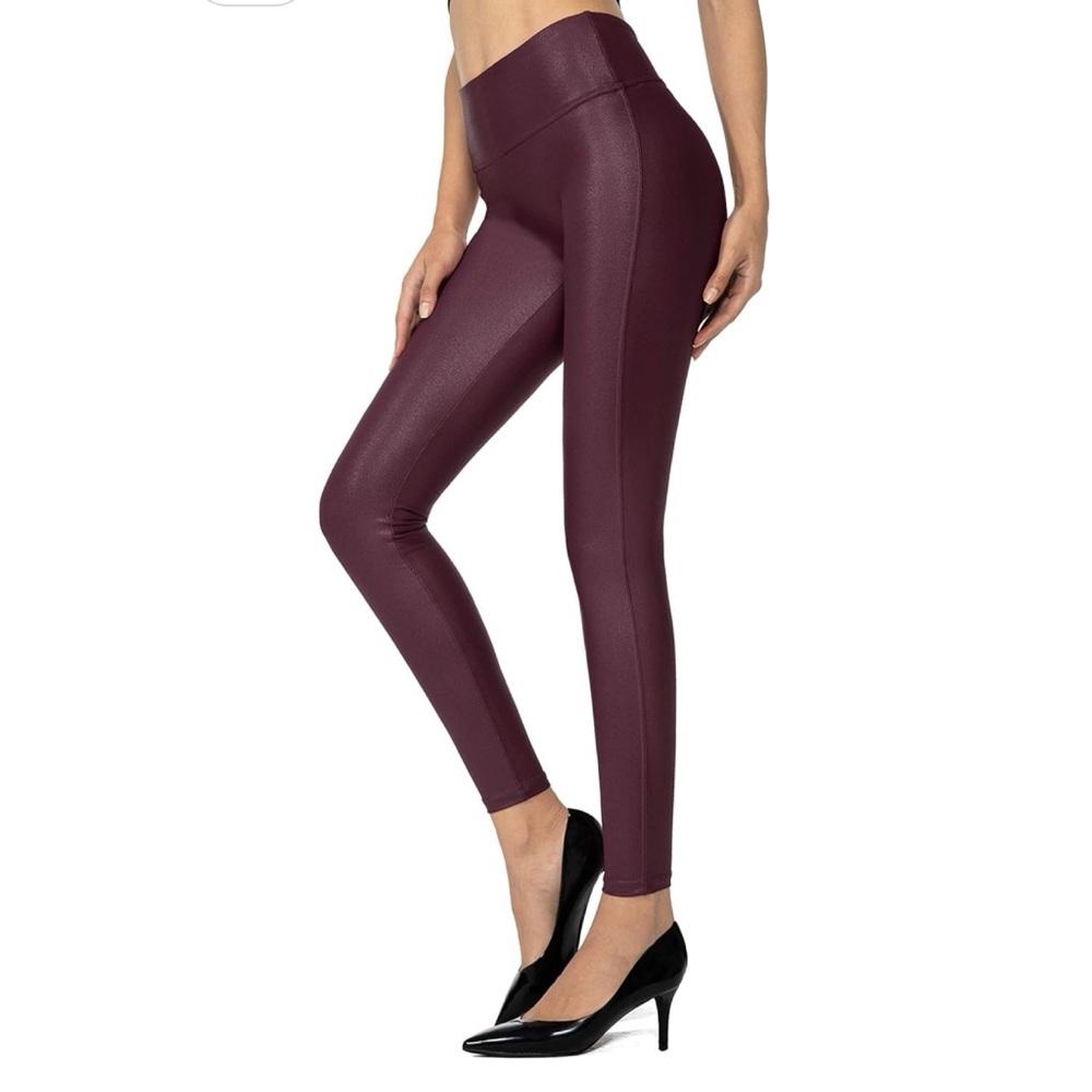 SANTINY Women’s Faux Leather Leggings Pants Stretch High Waisted Size Small